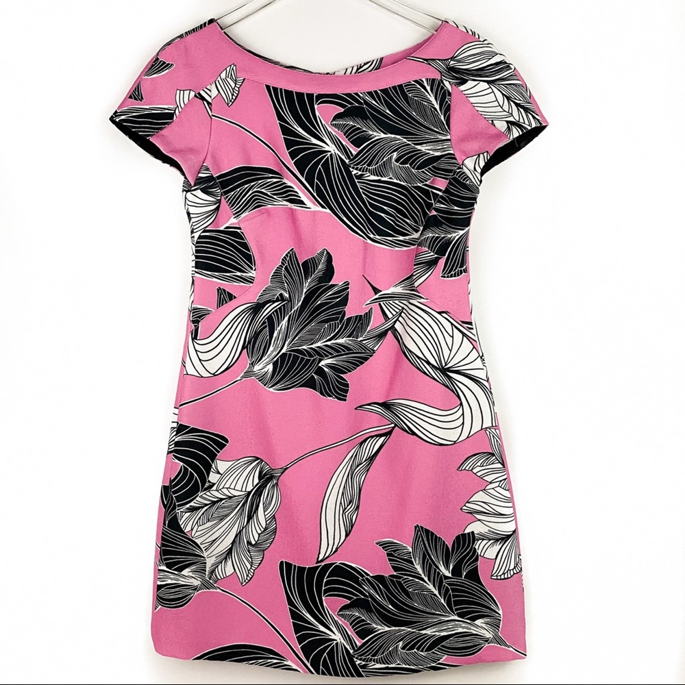 Yoana Baraschi Pink Floral Leaf Print Sheath Dress size 8